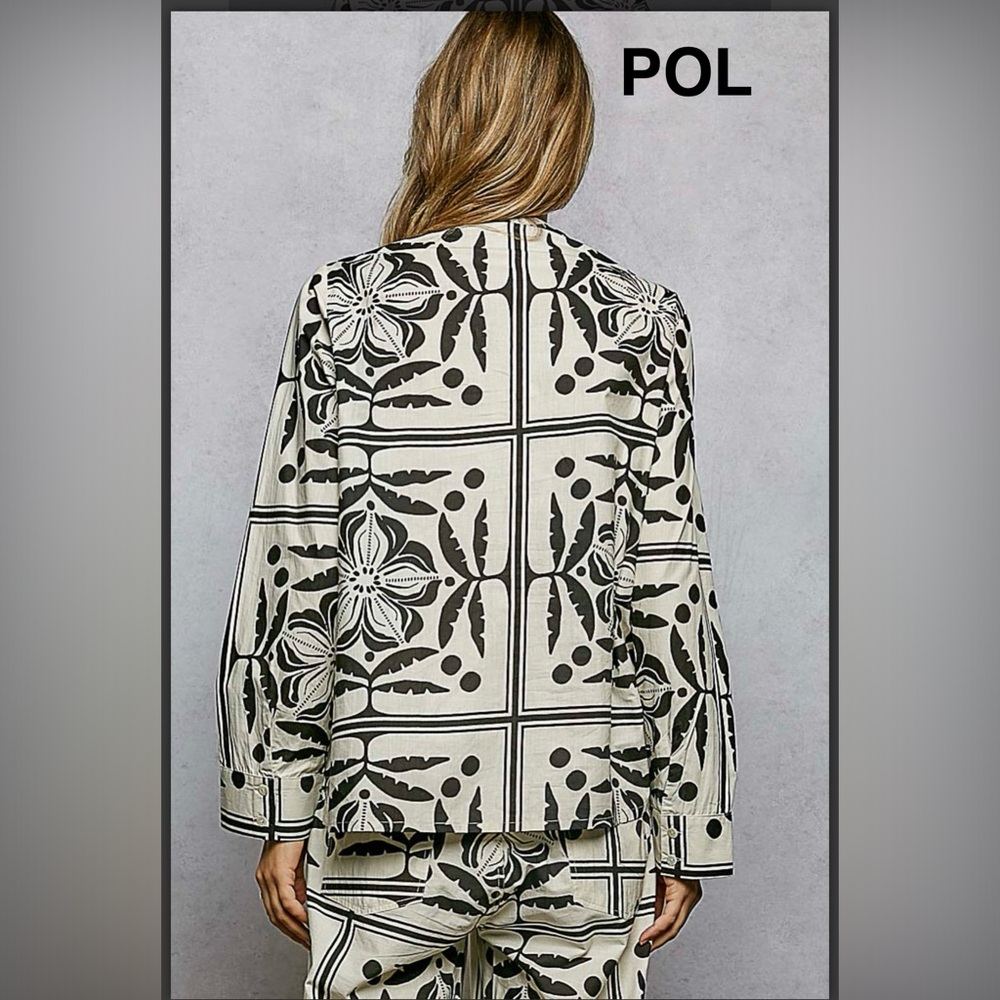 BPB225-2🤍🖤NEW! POL pretty Printed  hsbc stamped Long Sleeve  Top -so cute! - Picture 4 of 7